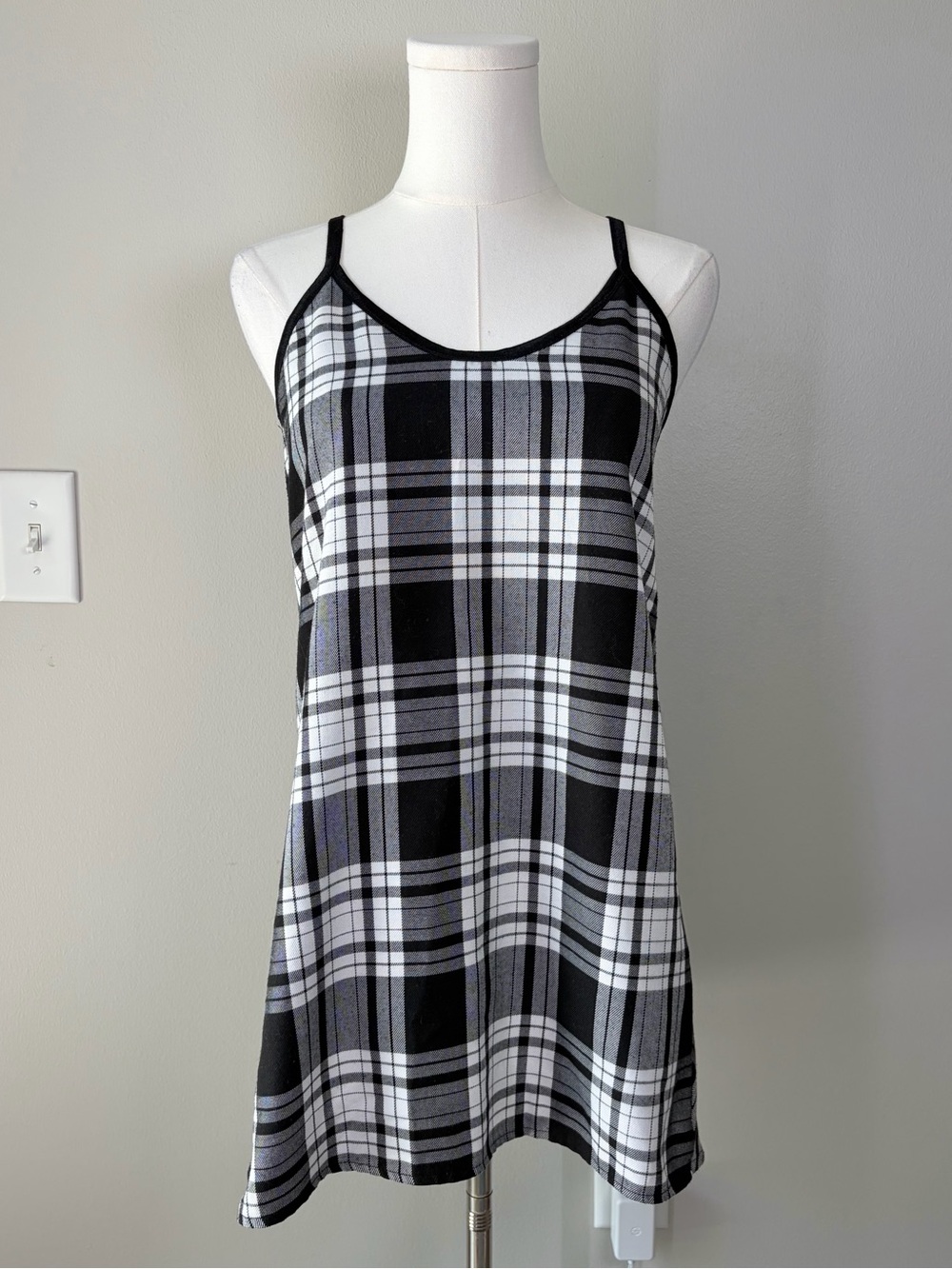 The Ragged Priest Black and White Plaid Slip Style Mini Dress *See Measurements*